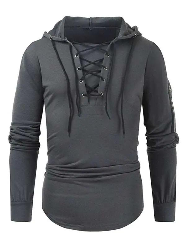 Stylish Men's Solid Color Lace-Up Pullover Hoodie for Year-Round Casual Comfort - MENLL